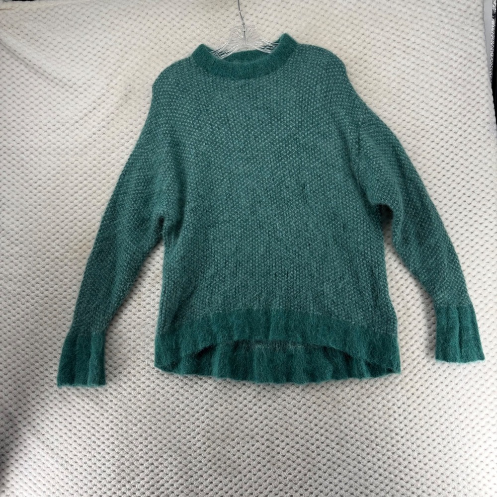 Banana Republic Andi Sweater Oversized Green Textured‎ Crew Neck Alpaca Fluffy S